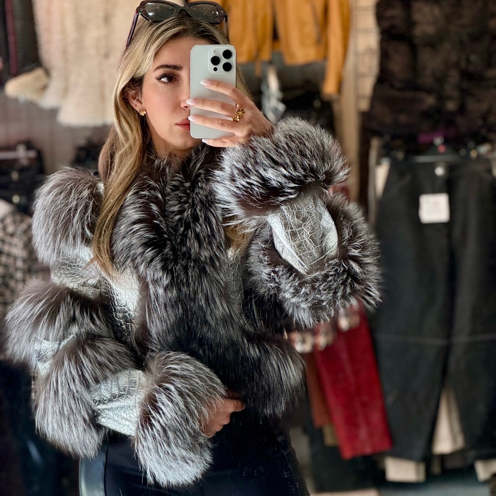 Della Fur Trim Crop Leather Jacket